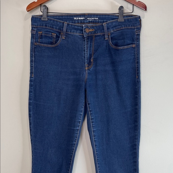 Old Navy Rockstar Mid Rise Skinny Jeans Blue Dark Wash Size 8 - Picture 3 of 10